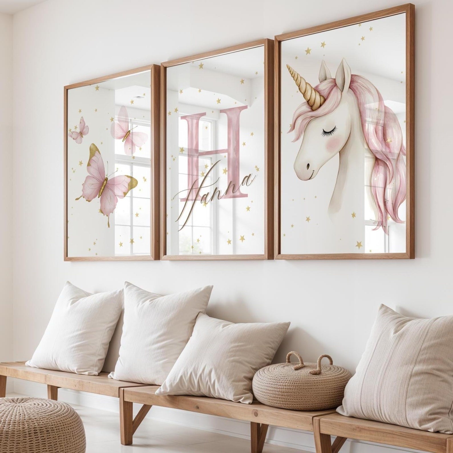 Cuadros Decorativos infantiles Modernos de princesas unicornio, mariposas con nombre