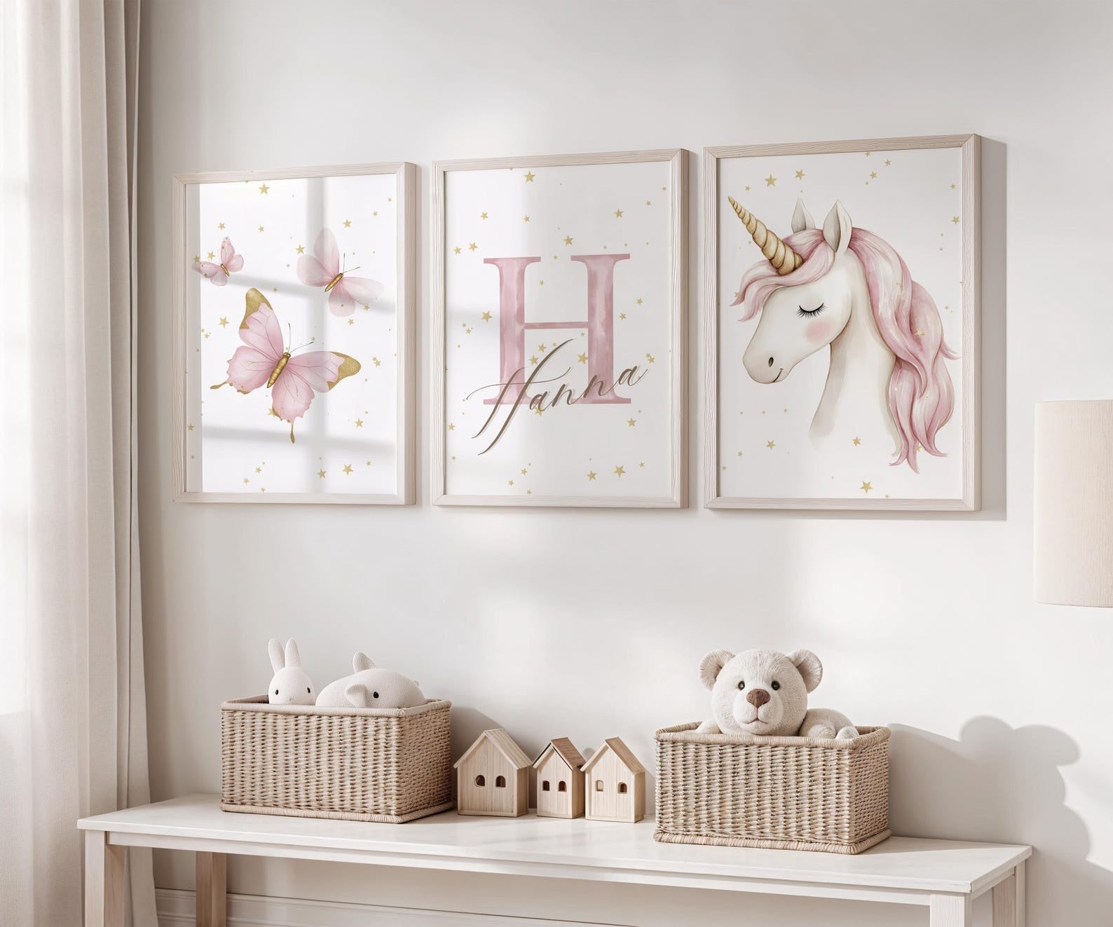 Cuadros Decorativos infantiles Modernos de princesas unicornio, mariposas con nombre
