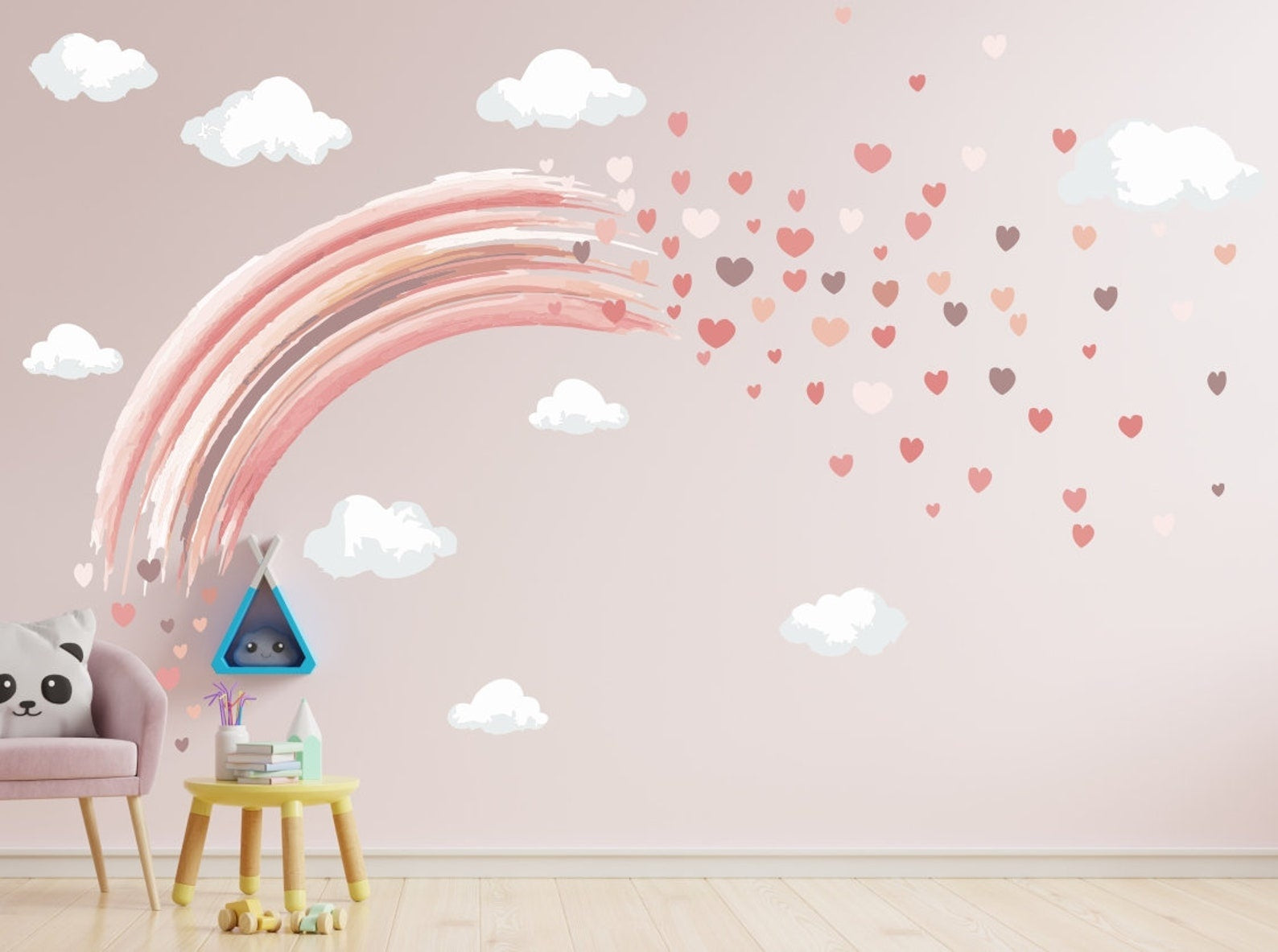 Vinilos decorativos Adhesivos infantiles de Pared arcoiris con corazones
