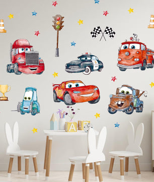 Vinilos decorativos Adhesivos infantiles de Pared Carro cars acuarela