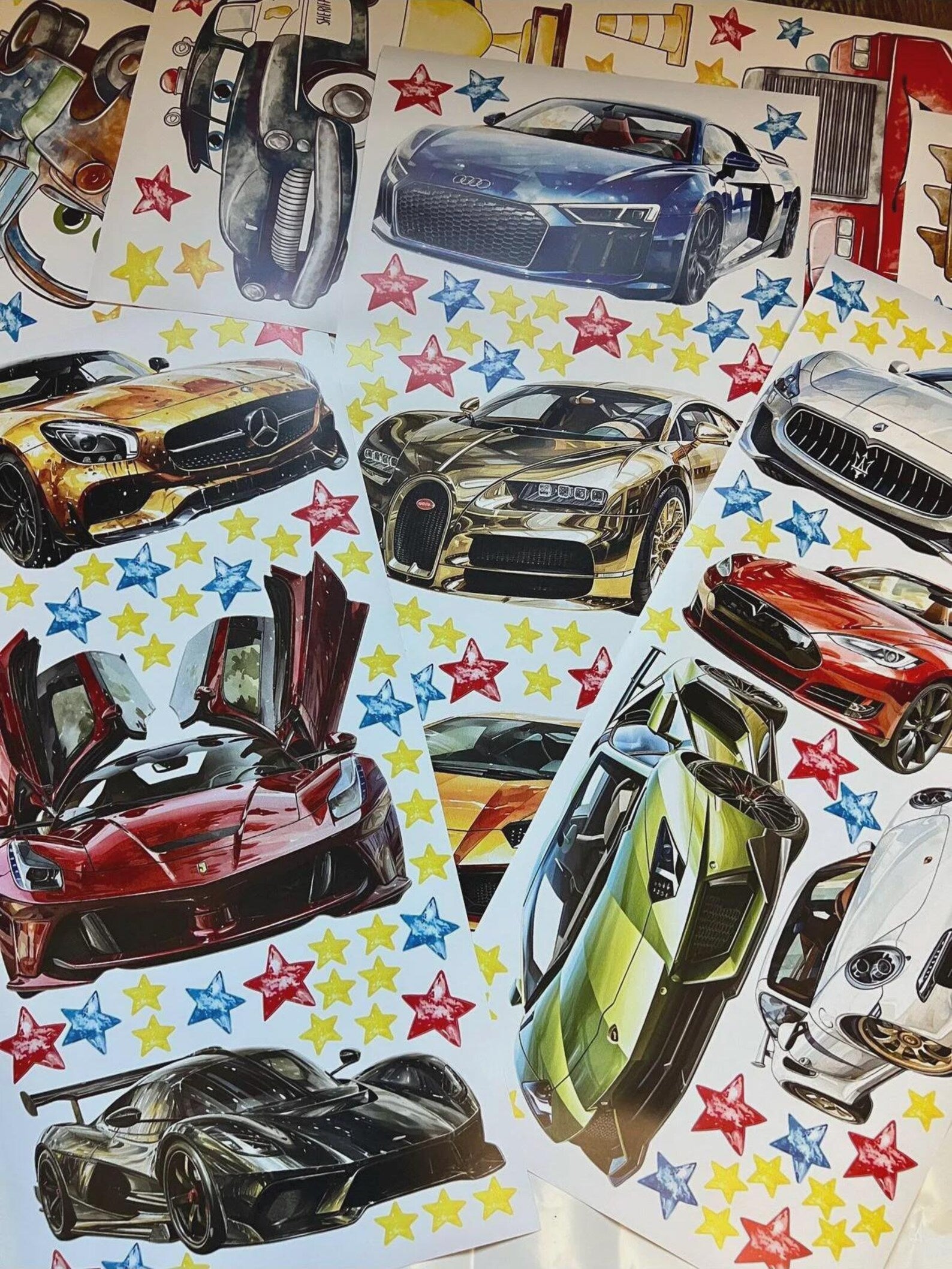 Vinilos decorativos Adhesivos infantiles de Pared Carros de lujo