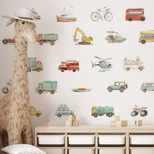 Vinilos decorativos Adhesivos infantiles de Pared Carro vehiculos variados acuarela