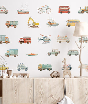 Vinilos decorativos Adhesivos infantiles de Pared Carro vehiculos variados acuarela