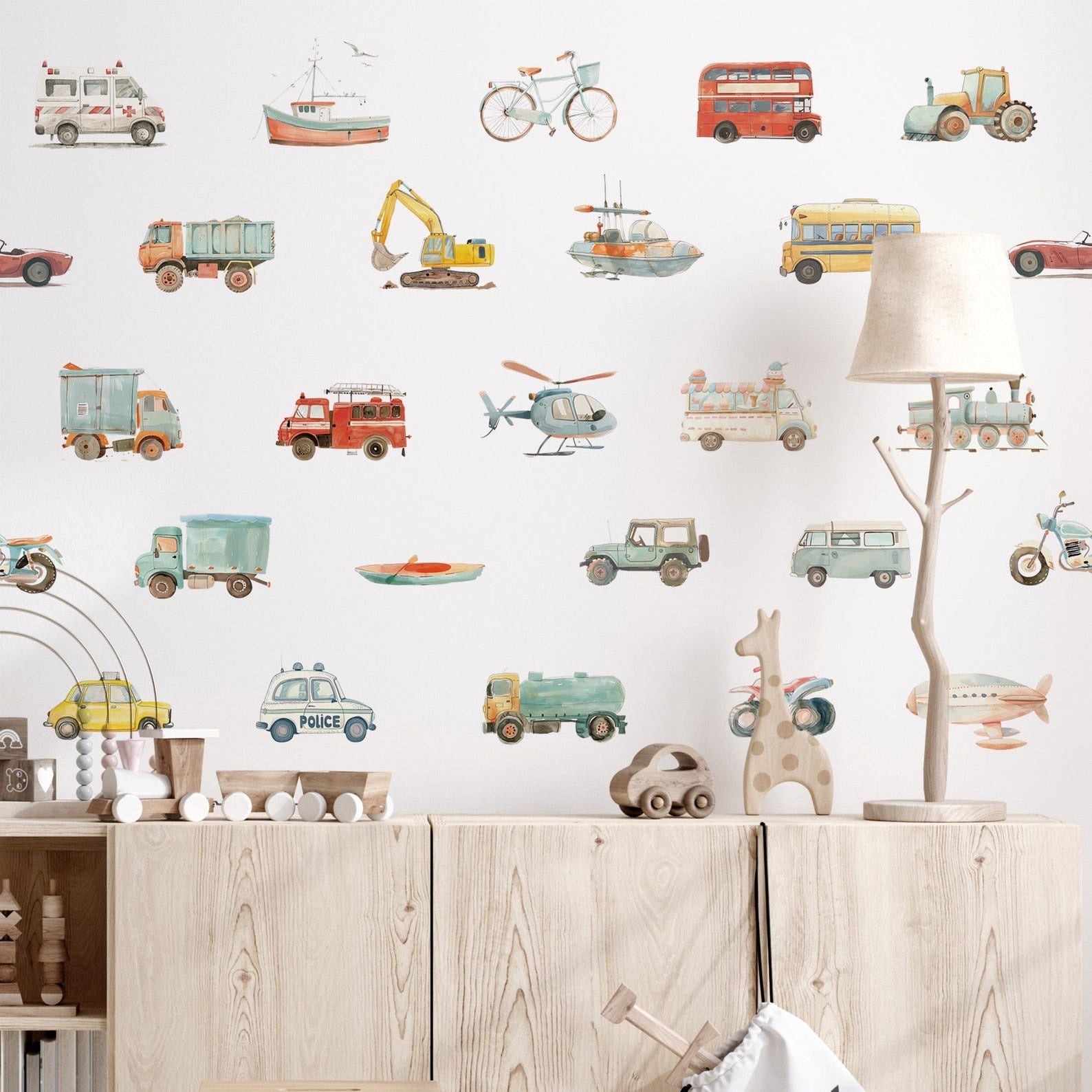 Vinilos decorativos Adhesivos infantiles de Pared Carro vehiculos variados acuarela