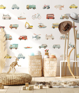 Vinilos decorativos Adhesivos infantiles de Pared Carro vehiculos variados acuarela