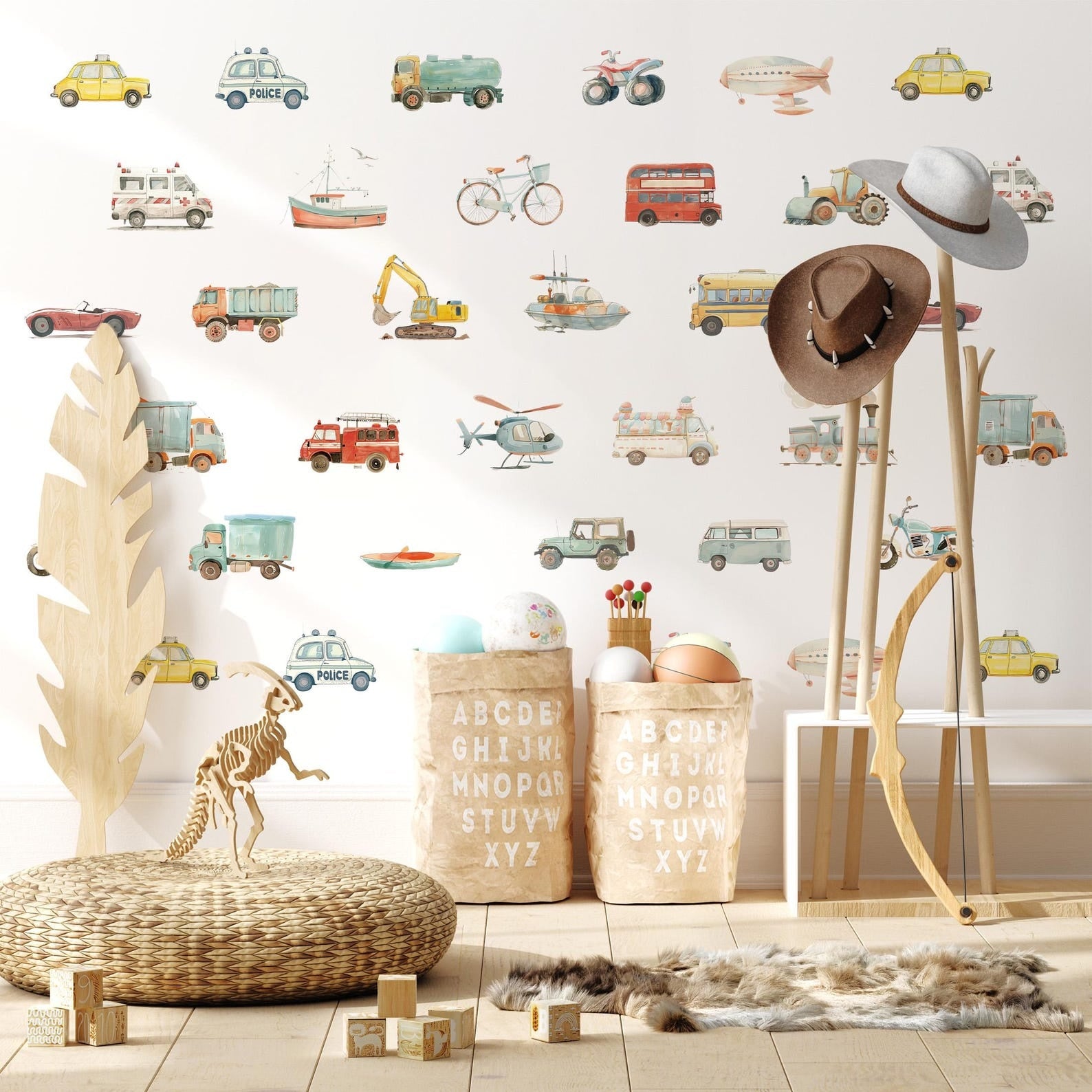 Vinilos decorativos Adhesivos infantiles de Pared Carro vehiculos variados acuarela