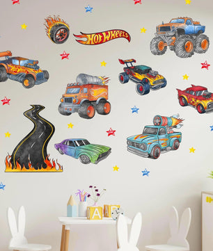 Vinilos decorativos Adhesivos infantiles de Pared Carro hot weels acuarela