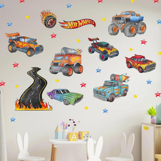 Vinilos decorativos Adhesivos infantiles de Pared Carro hot weels acuarela