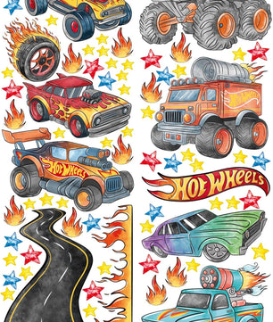 Vinilos decorativos Adhesivos infantiles de Pared Carro hot weels acuarela