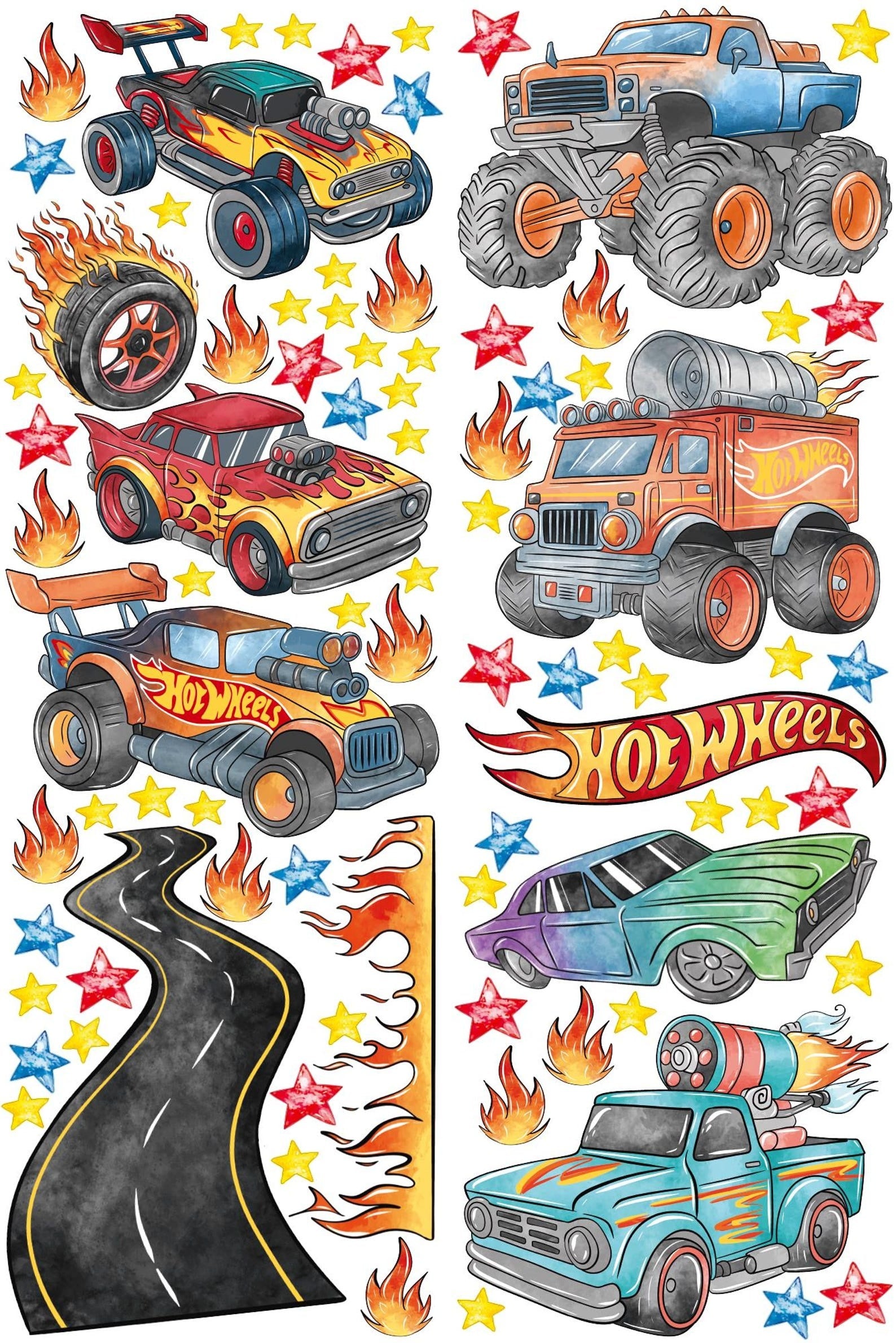Vinilos decorativos Adhesivos infantiles de Pared Carro hot weels acuarela