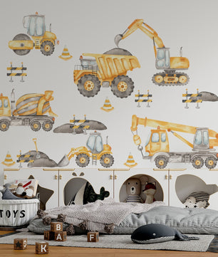 Vinilos decorativos Adhesivos infantiles de Pared Carro camiones de construccion