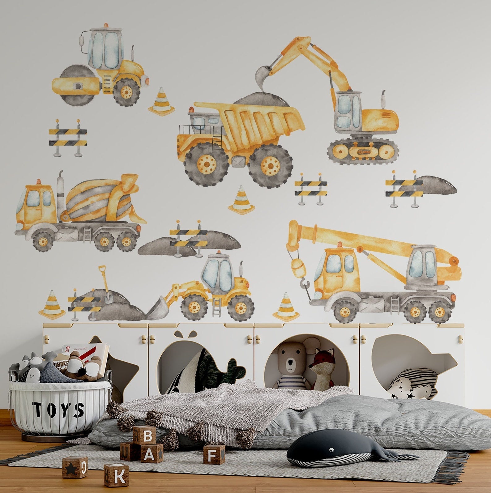Vinilos decorativos Adhesivos infantiles de Pared Carro camiones de construccion