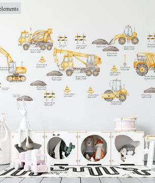 Vinilos decorativos Adhesivos infantiles de Pared Carro camiones de construccion