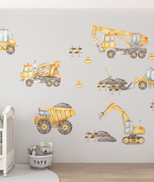 Vinilos decorativos Adhesivos infantiles de Pared Carro camiones de construccion