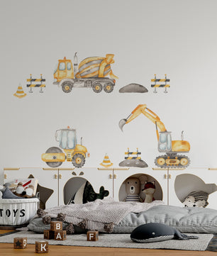 Vinilos decorativos Adhesivos infantiles de Pared Carro camiones de construccion