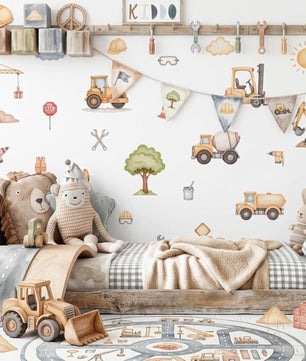 Vinilos decorativos Adhesivos infantiles de Pared Carro camiones de construccion acuarela