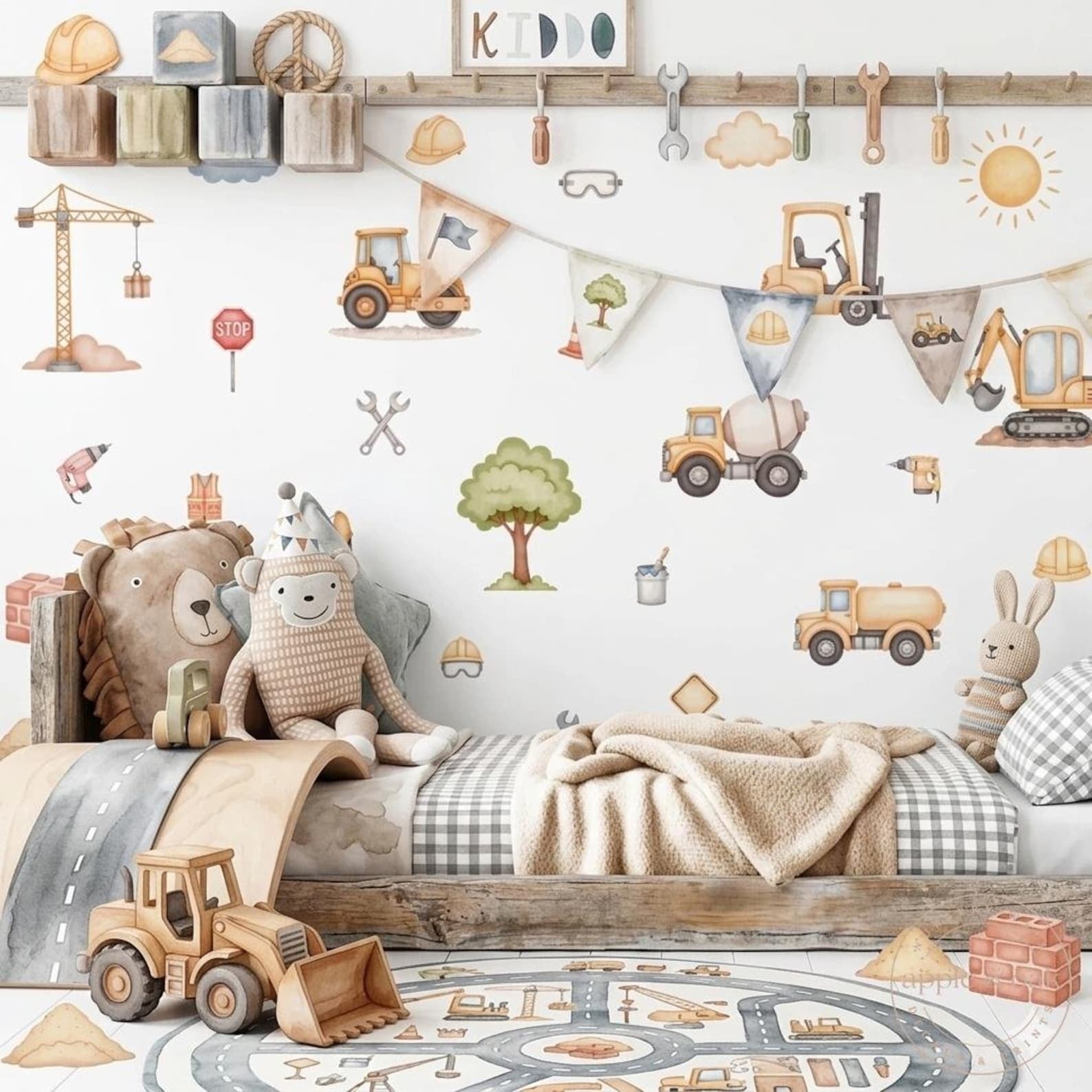 Vinilos decorativos Adhesivos infantiles de Pared Carro camiones de construccion acuarela