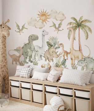 Vinilos decorativos Adhesivos infantiles de pared de dinosaurios Acuarela