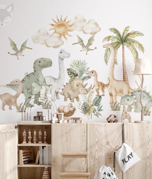 Vinilos decorativos Adhesivos infantiles de pared de dinosaurios Acuarela