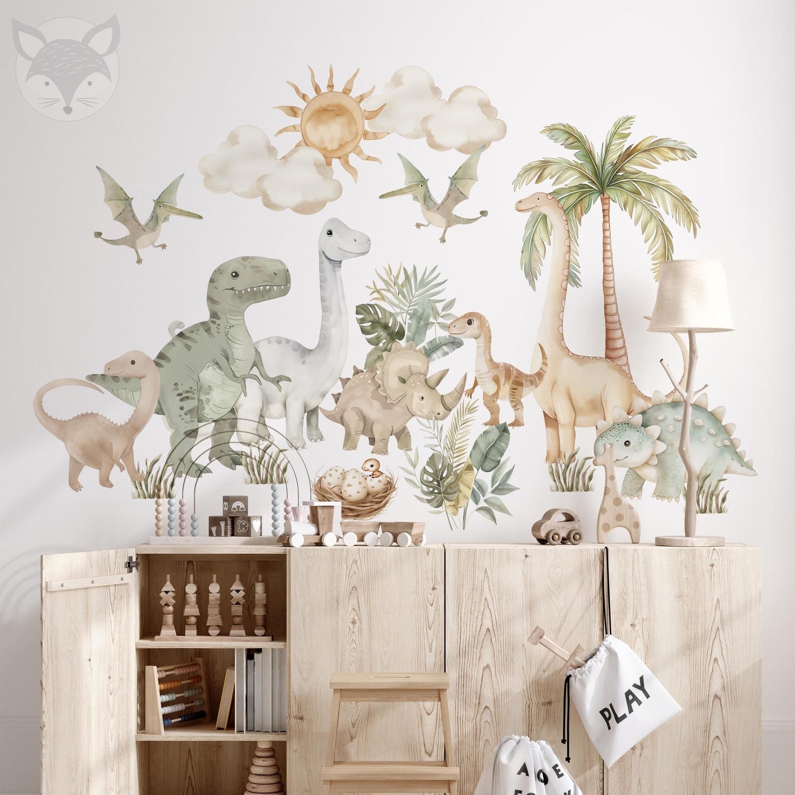 Vinilos decorativos Adhesivos infantiles de pared de dinosaurios Acuarela