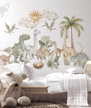 Vinilos decorativos Adhesivos infantiles de pared de dinosaurios Acuarela
