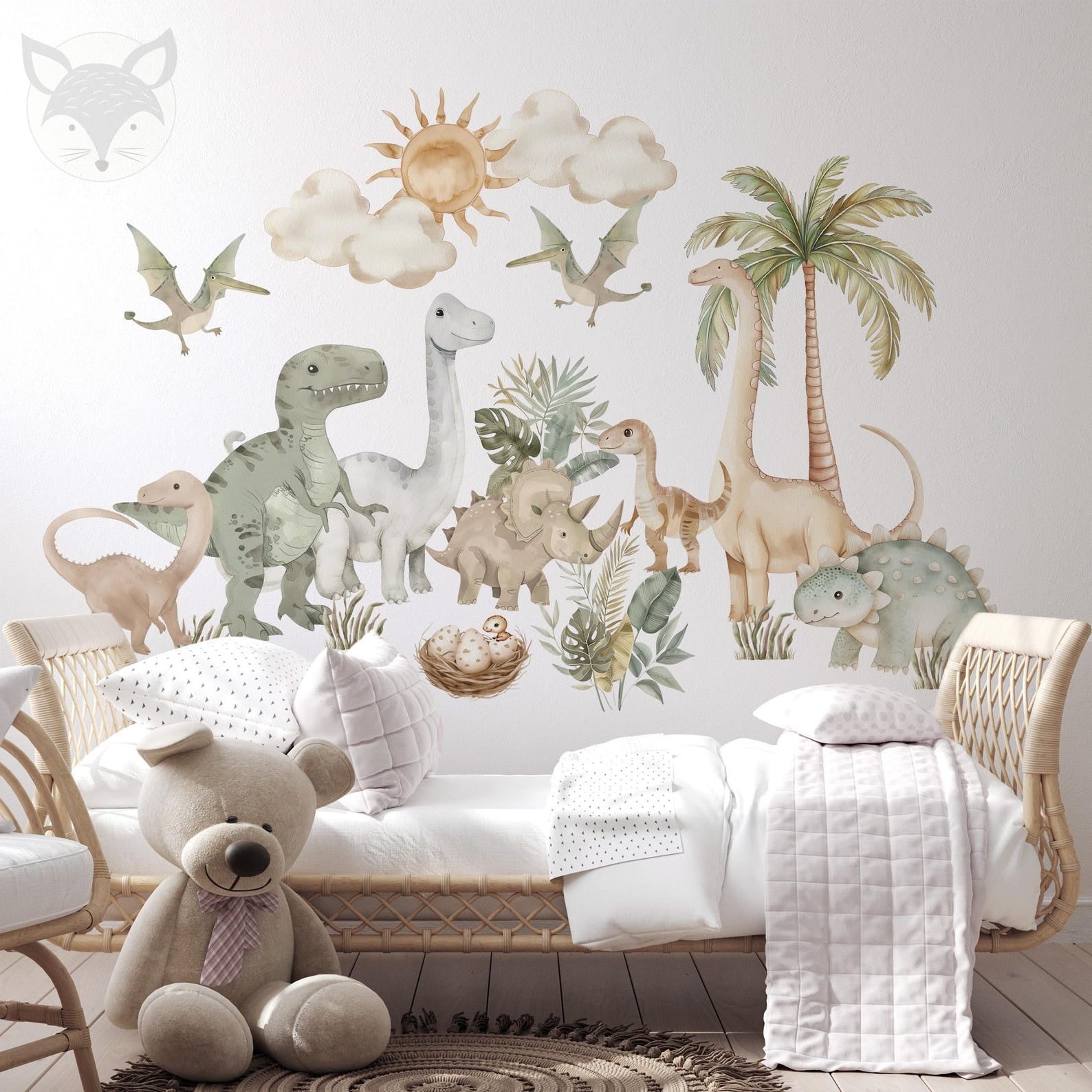 Vinilos decorativos Adhesivos infantiles de pared de dinosaurios Acuarela