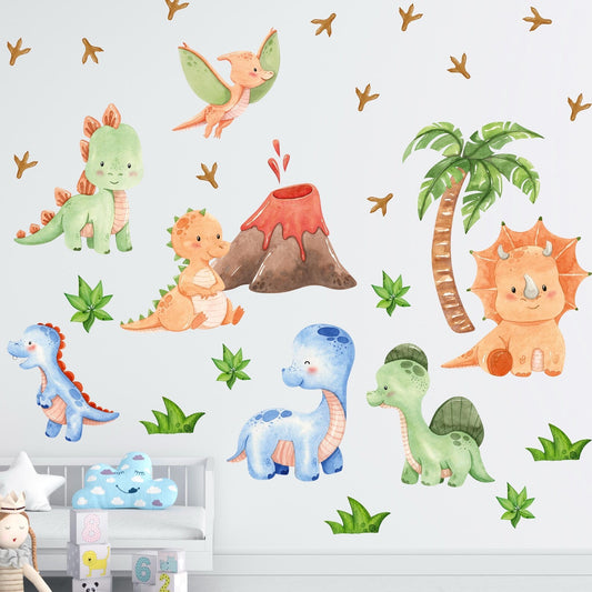 Vinilos decorativos Adhesivos infantiles de pared de dinosaurios Acuarela colorido