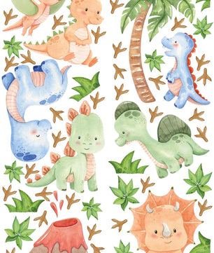Vinilos decorativos Adhesivos infantiles de pared de dinosaurios Acuarela colorido