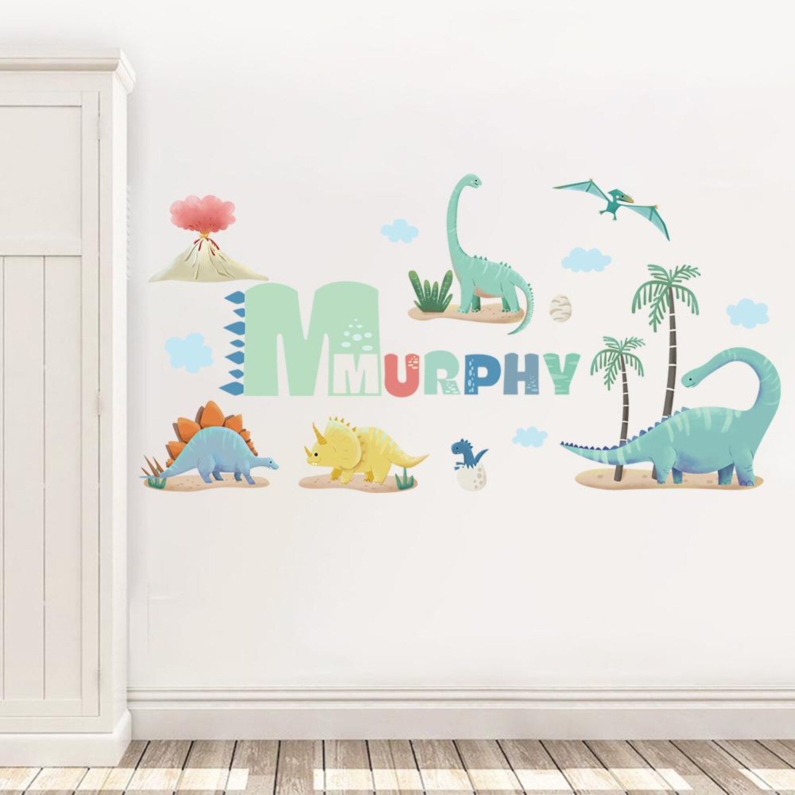 Vinilos decorativos Adhesivos infantiles de pared de dinosaurios Nombre jurásico