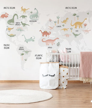 Vinilos decorativos Adhesivos infantiles de pared de dinosaurios mapa mundi jurásico