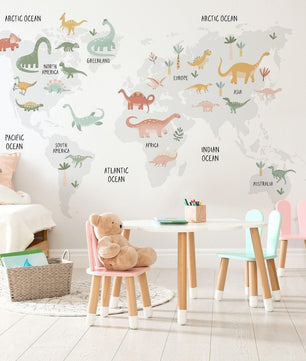 Vinilos decorativos Adhesivos infantiles de pared de dinosaurios mapa mundi jurásico