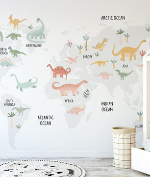 Vinilos decorativos Adhesivos infantiles de pared de dinosaurios mapa mundi jurásico