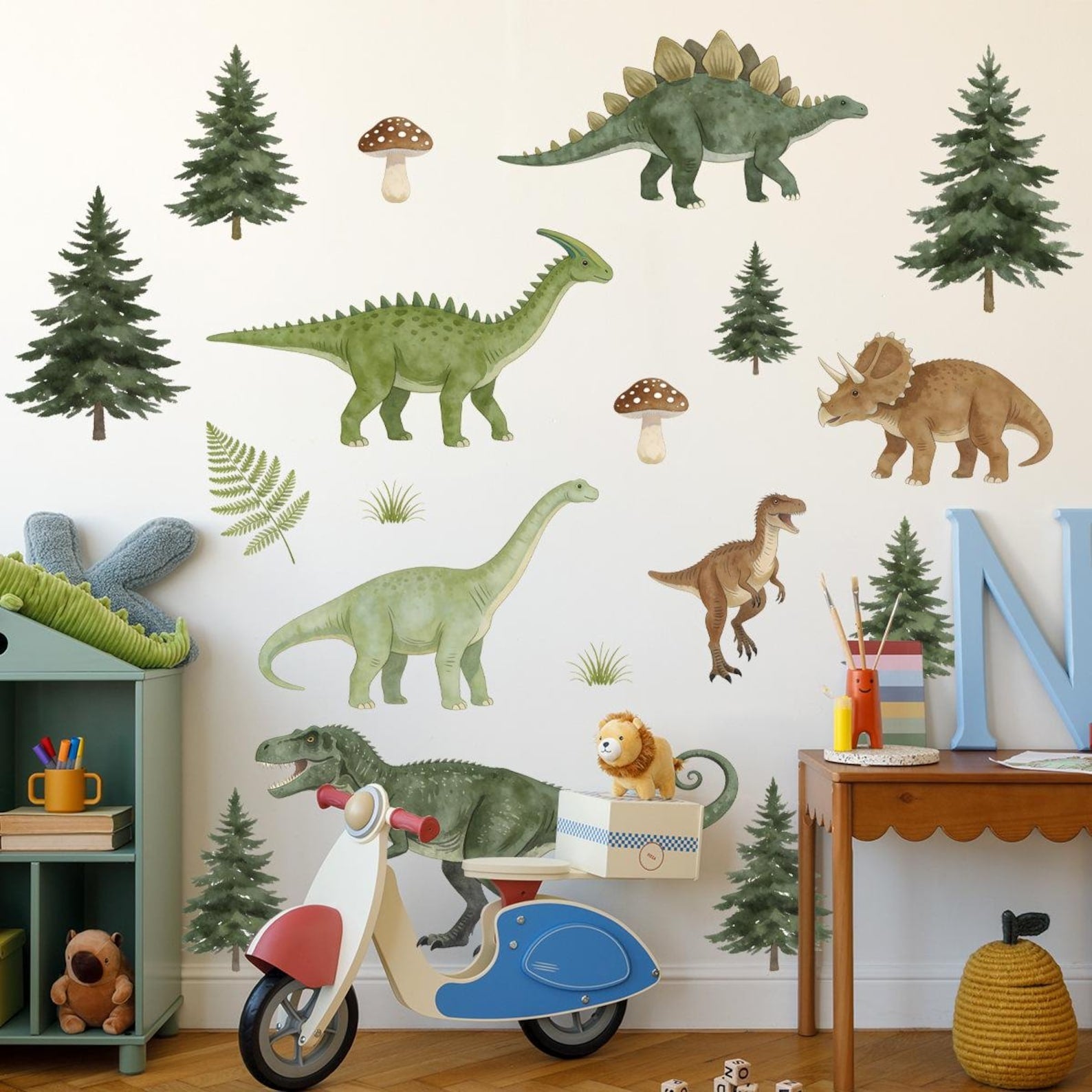 Vinilos decorativos Adhesivos infantiles de pared de dinosaurios de bosque