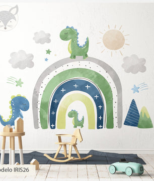 Vinilos decorativos Adhesivos infantiles de pared de dinosaurios arcoiris