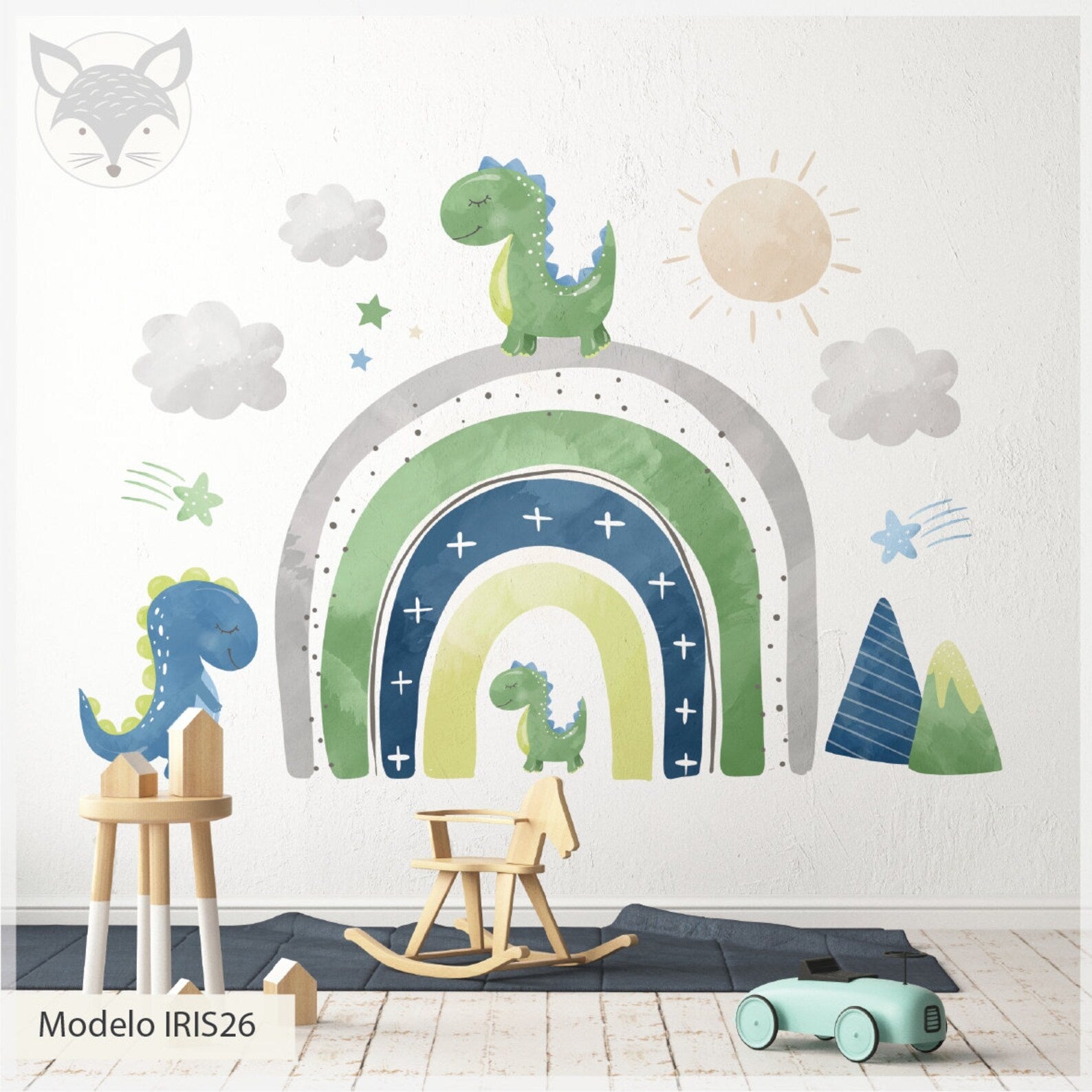 Vinilos decorativos Adhesivos infantiles de pared de dinosaurios arcoiris