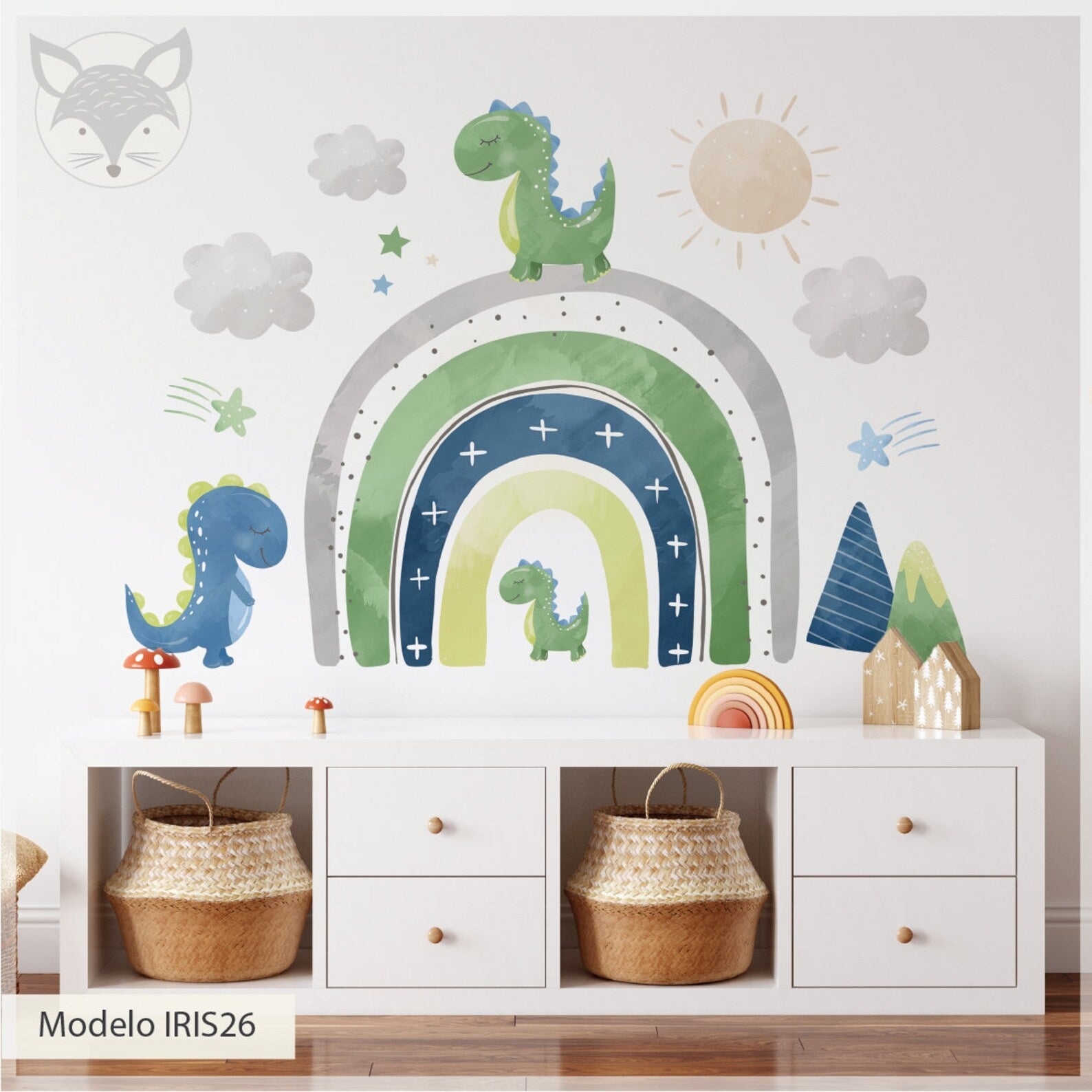 Vinilos decorativos Adhesivos infantiles de pared de dinosaurios arcoiris