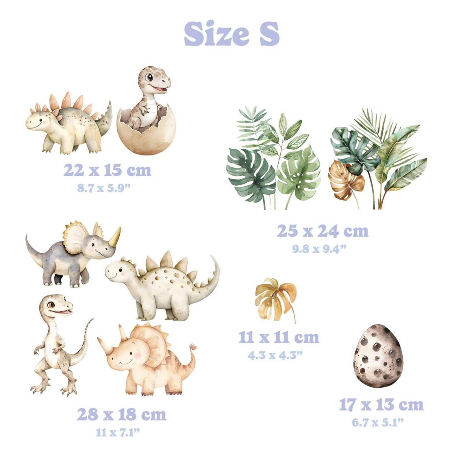 Vinilos decorativos Adhesivos infantiles de pared de dinosaurios huevo acuarela