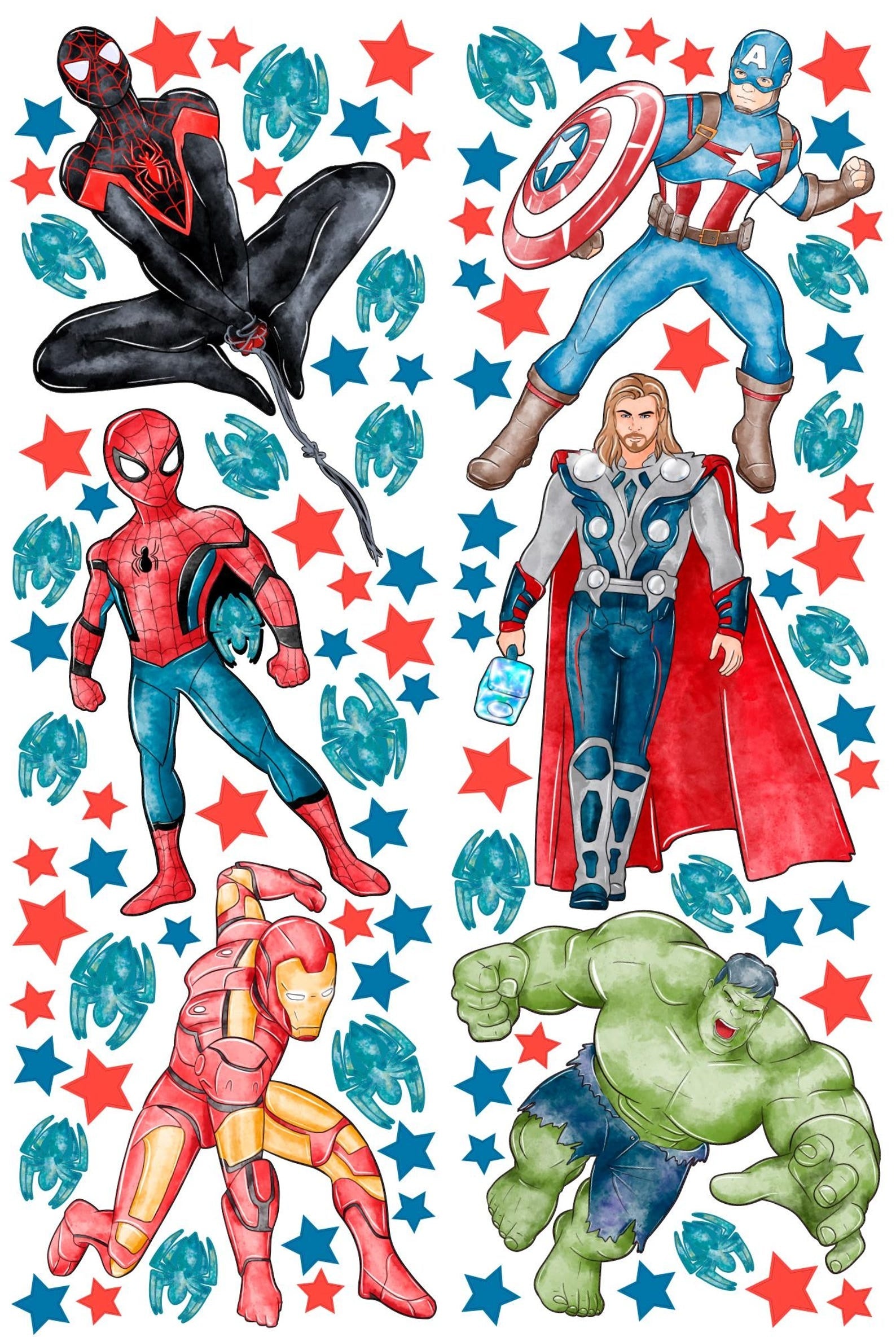 Vinilos decorativos Adhesivos infantiles de pared superheroes acuarela