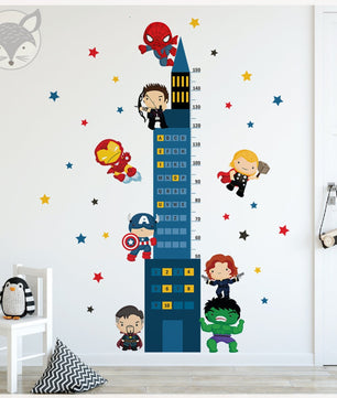 Medidor de altura infantil de superheroes niño vicales y numeros