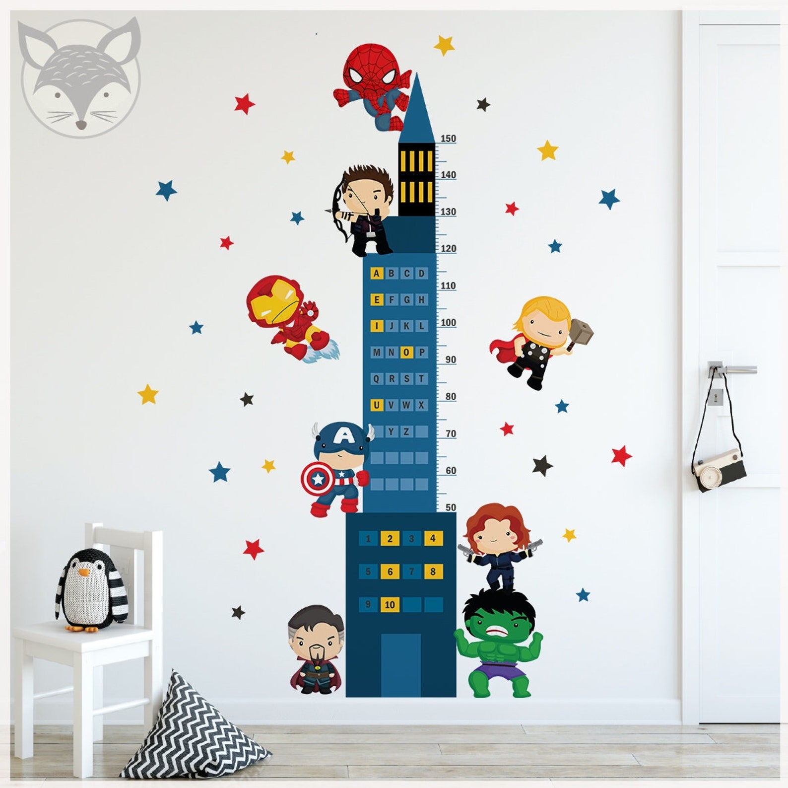 Medidor de altura infantil de superheroes niño vicales y numeros