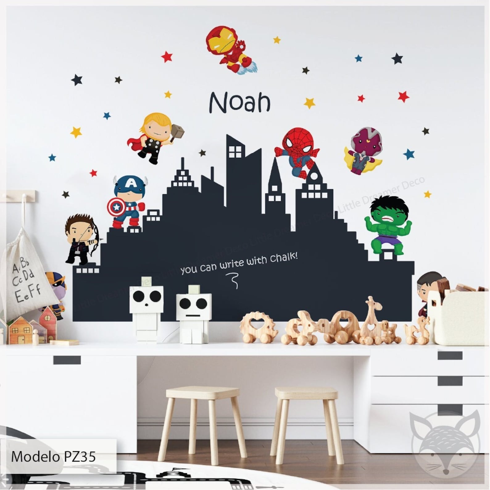 Vinilos decorativos Adhesivos infantiles de pared superheroes pizarra
