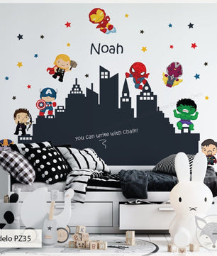Vinilos decorativos Adhesivos infantiles de pared superheroes pizarra