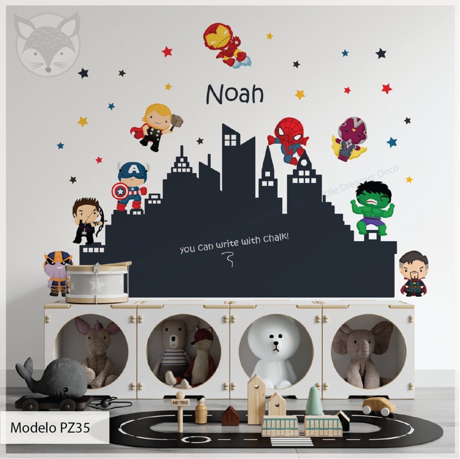 Vinilos decorativos Adhesivos infantiles de pared superheroes pizarra