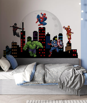 Vinilos decorativos Adhesivos infantiles de pared superheroes ciudad nocturna