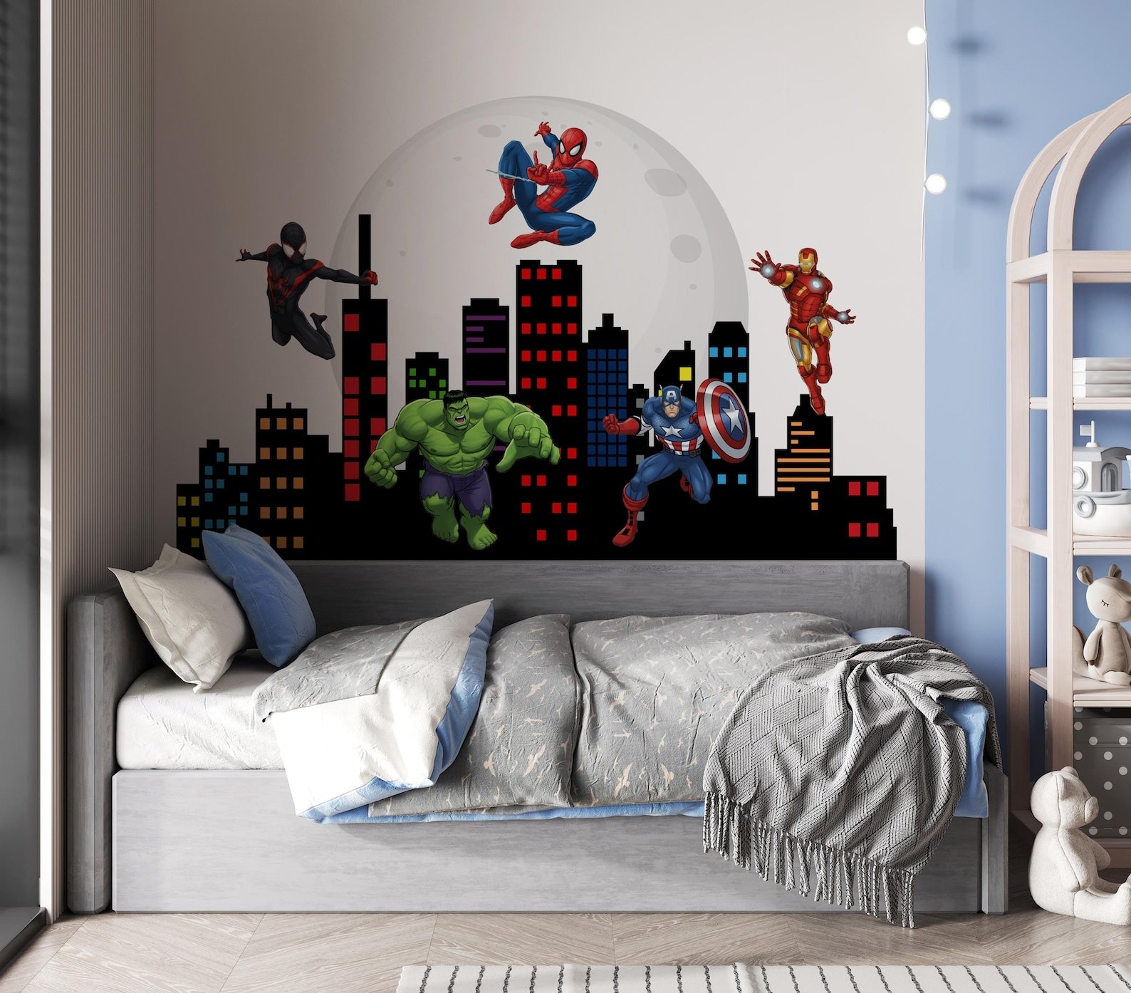 Vinilos decorativos Adhesivos infantiles de pared superheroes ciudad nocturna