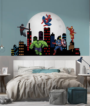 Vinilos decorativos Adhesivos infantiles de pared superheroes ciudad nocturna