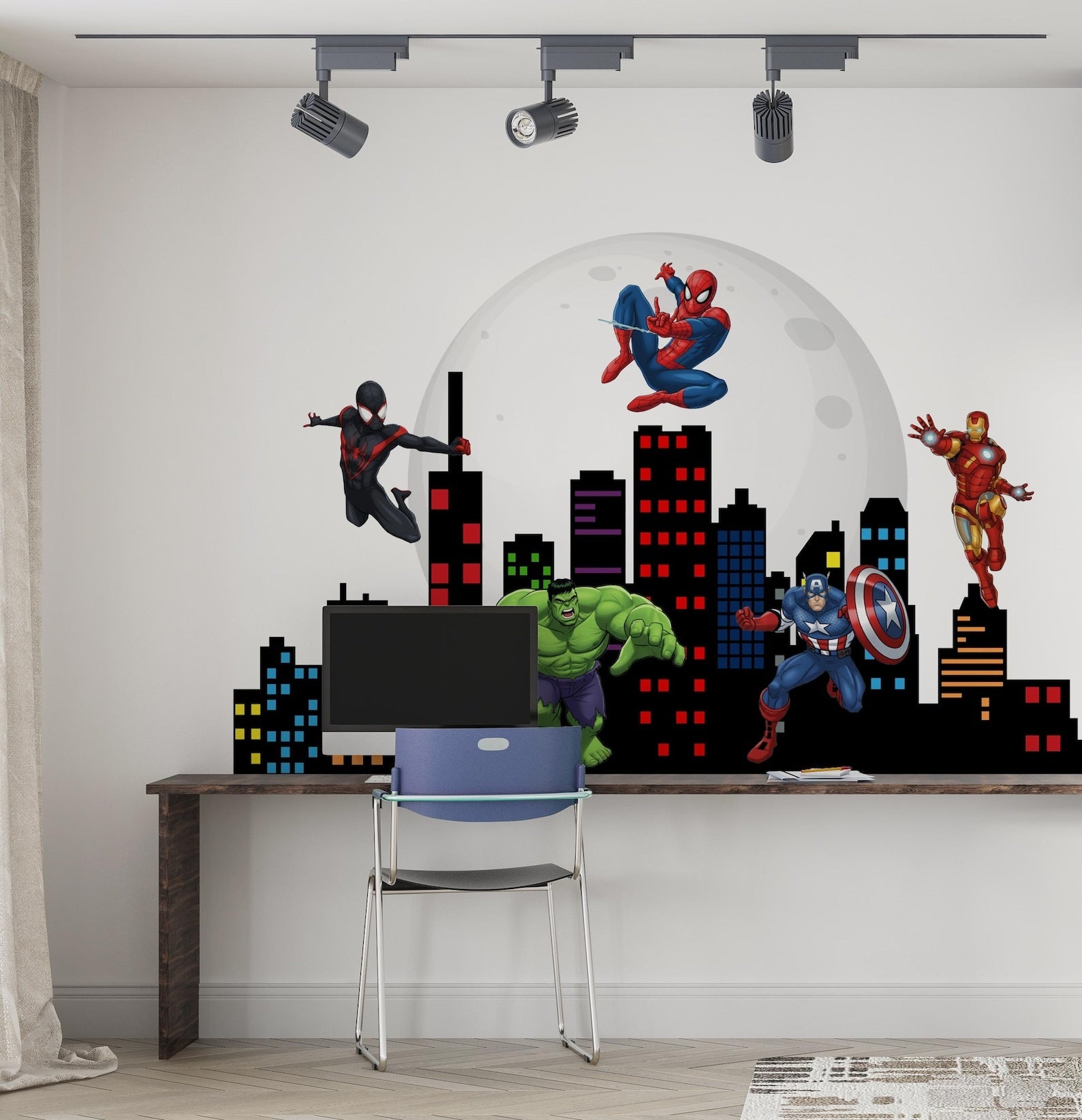 Vinilos decorativos Adhesivos infantiles de pared superheroes ciudad nocturna
