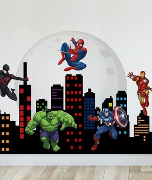 Vinilos decorativos Adhesivos infantiles de pared superheroes ciudad nocturna