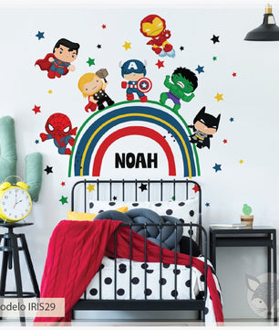 Vinilos decorativos Adhesivos infantiles de pared superheroes arcoiris