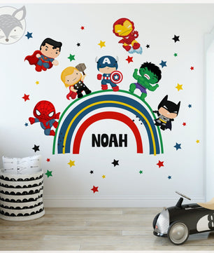 Vinilos decorativos Adhesivos infantiles de pared superheroes arcoiris